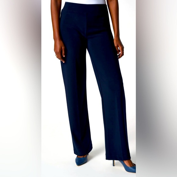 JOSEPH RIBKOFF Sz 16 Pull On Navy Front Seam Back Slit Classic Jersey Knit Pants - Picture 1 of 8